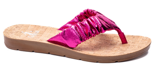 Corky’s Cool Off Flip Flop Sandal in Fuschia Crinkle Metallic