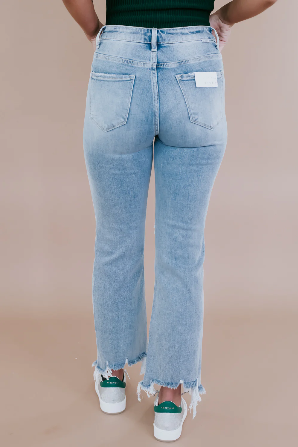 Jolene Risen High Rise Straight Crop Jeans in Light Wash
