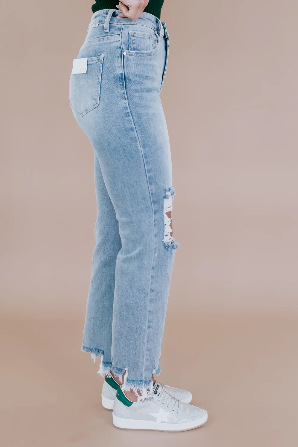 Jolene Risen High Rise Straight Crop Jeans in Light Wash