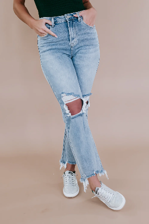 Jolene Risen High Rise Straight Crop Jeans in Light Wash