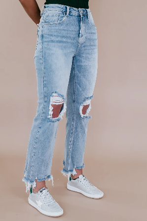 Jolene Risen High Rise Straight Crop Jeans in Light Wash