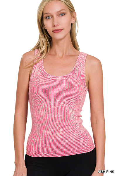 2-Way Stone Washed Ribbed Seamless Tank Top - 14 Colors!!