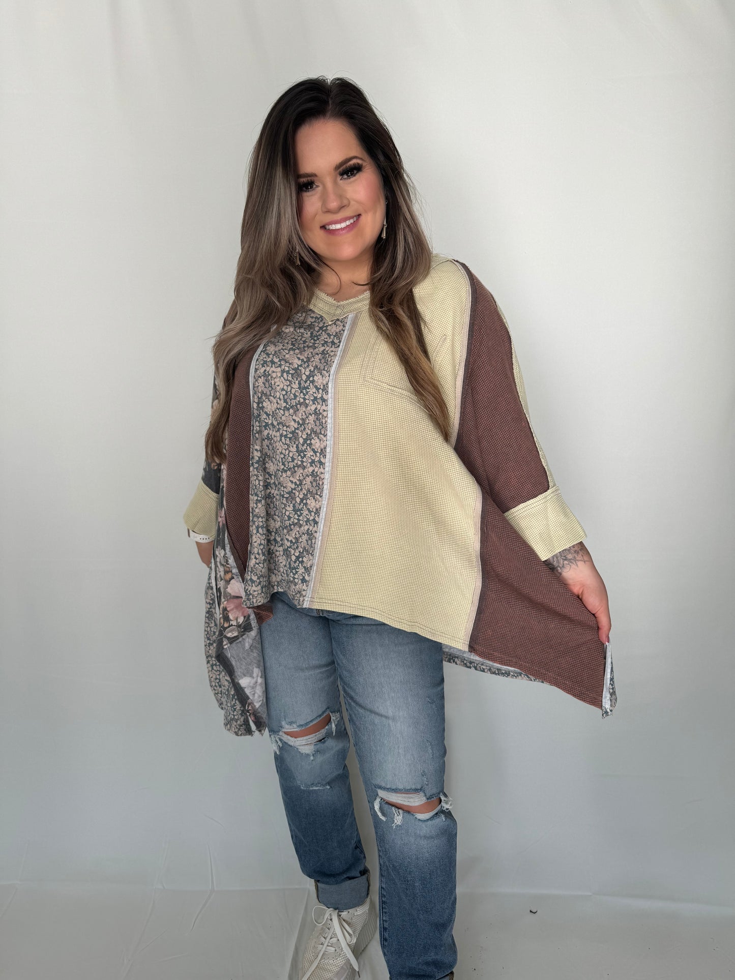 Washed Fabric Mix Oversize Top