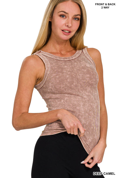 2-Way Stone Washed Ribbed Seamless Tank Top - 14 Colors!!