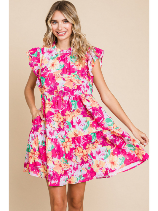 The Lila Fuschia Mix Floral Print Dress