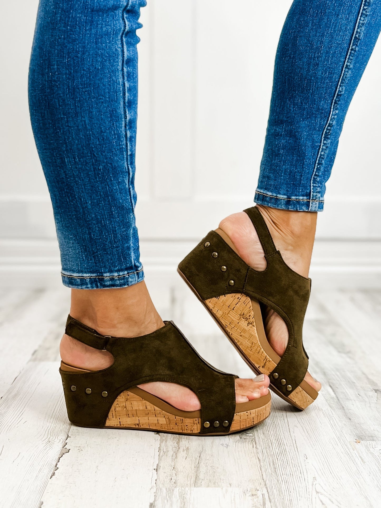 Corky's Khaki Faux Suede Carley Wedges