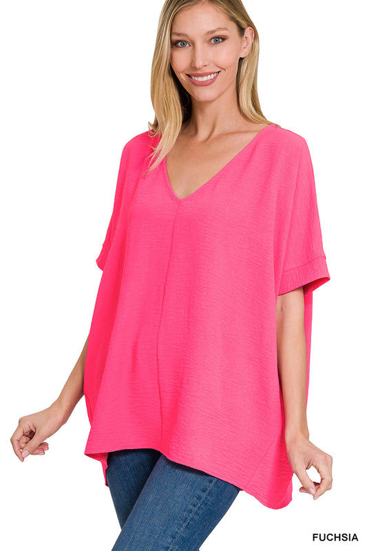 The Chandler Woven Airflow V-neck Short Sleeve Top - 4 Colors