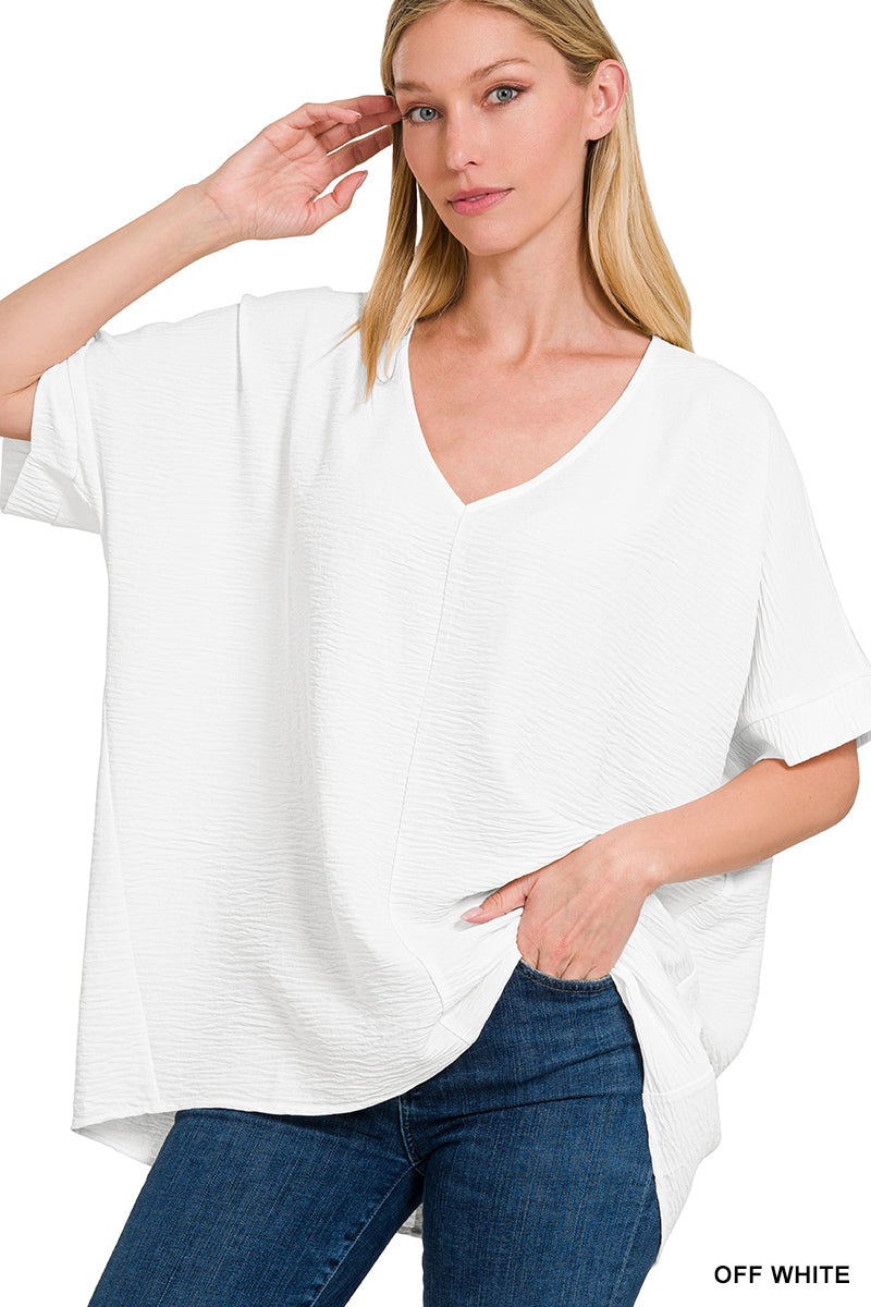 The Chandler Woven Airflow V-neck Short Sleeve Top - 4 Colors