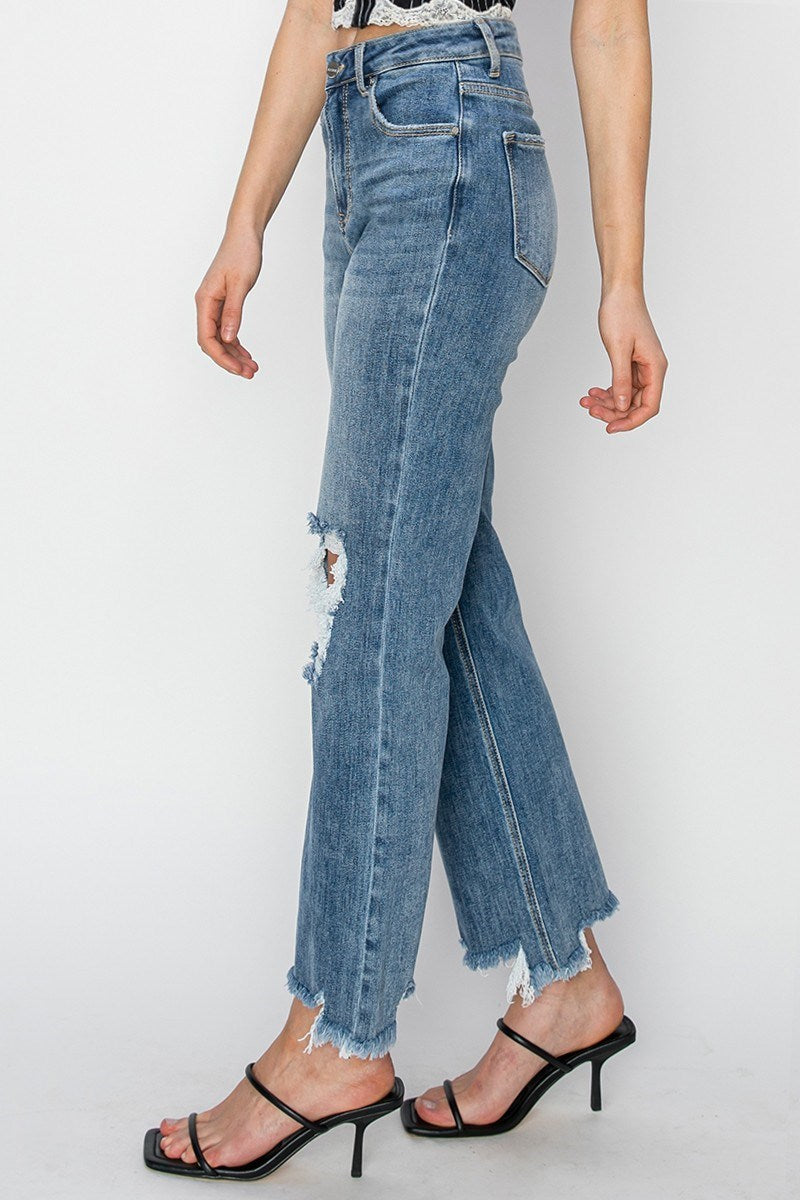 Jolene Risen High Rise Straight Crop Jeans in Medium Wash