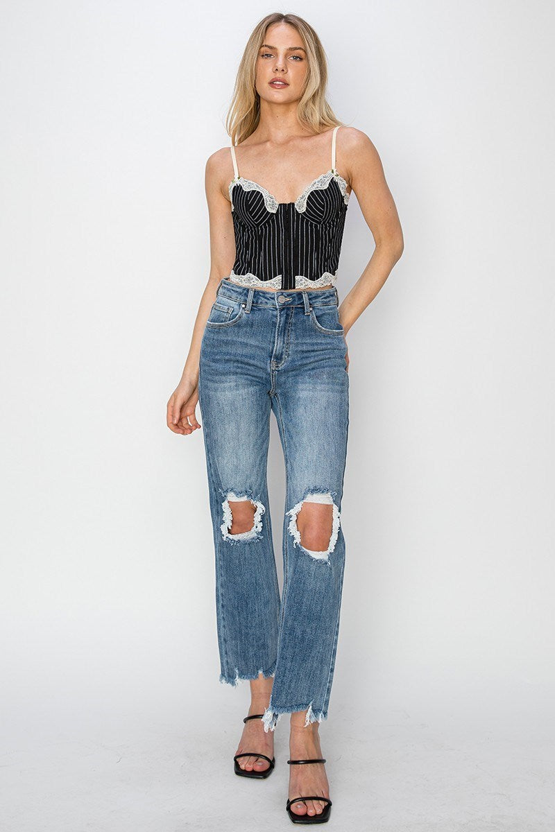 Jolene Risen High Rise Straight Crop Jeans in Medium Wash