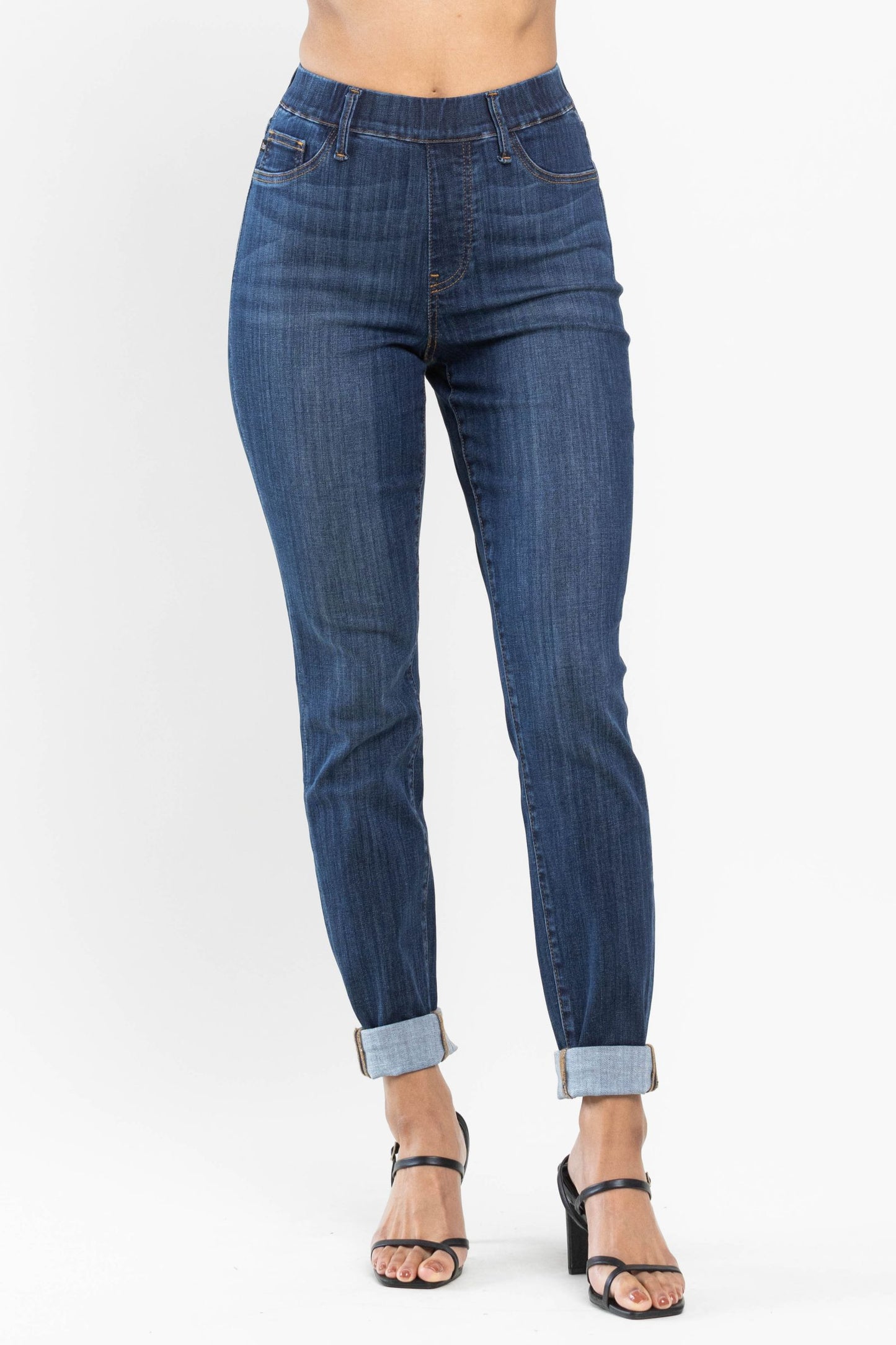 Judy Blue High Waist Pull On Slim Fit Cuffed Jeans