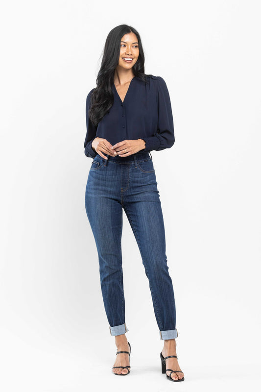 Judy Blue High Waist Pull On Slim Fit Cuffed Jeans