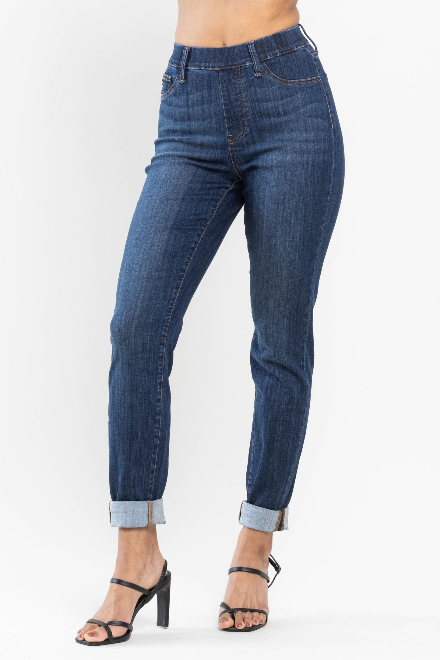 Judy Blue High Waist Pull On Slim Fit Cuffed Jeans