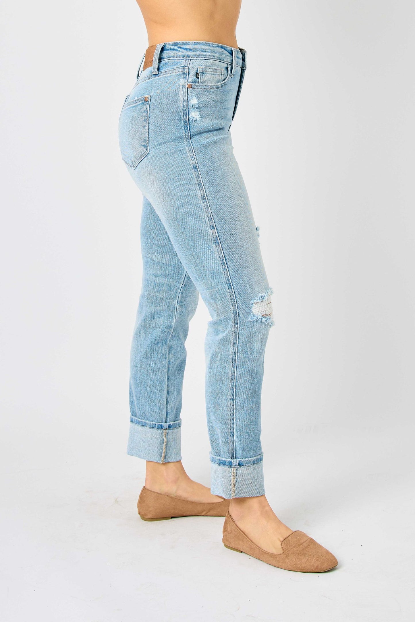 Judy Blue Star Spangled Light Wash Star Pocket Americana Cuffed Boyfriend Jeans