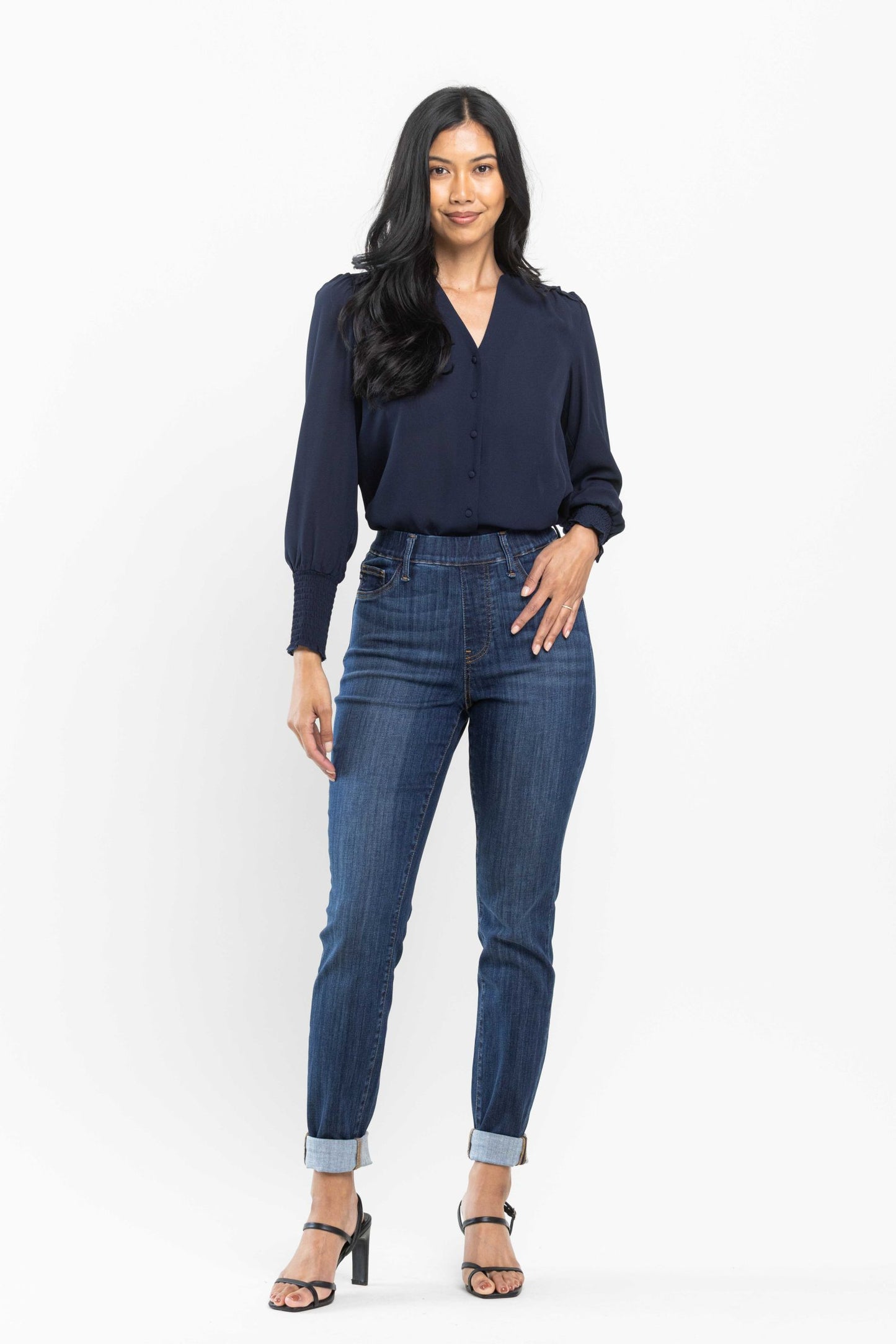 Judy Blue High Waist Pull On Slim Fit Cuffed Jeans