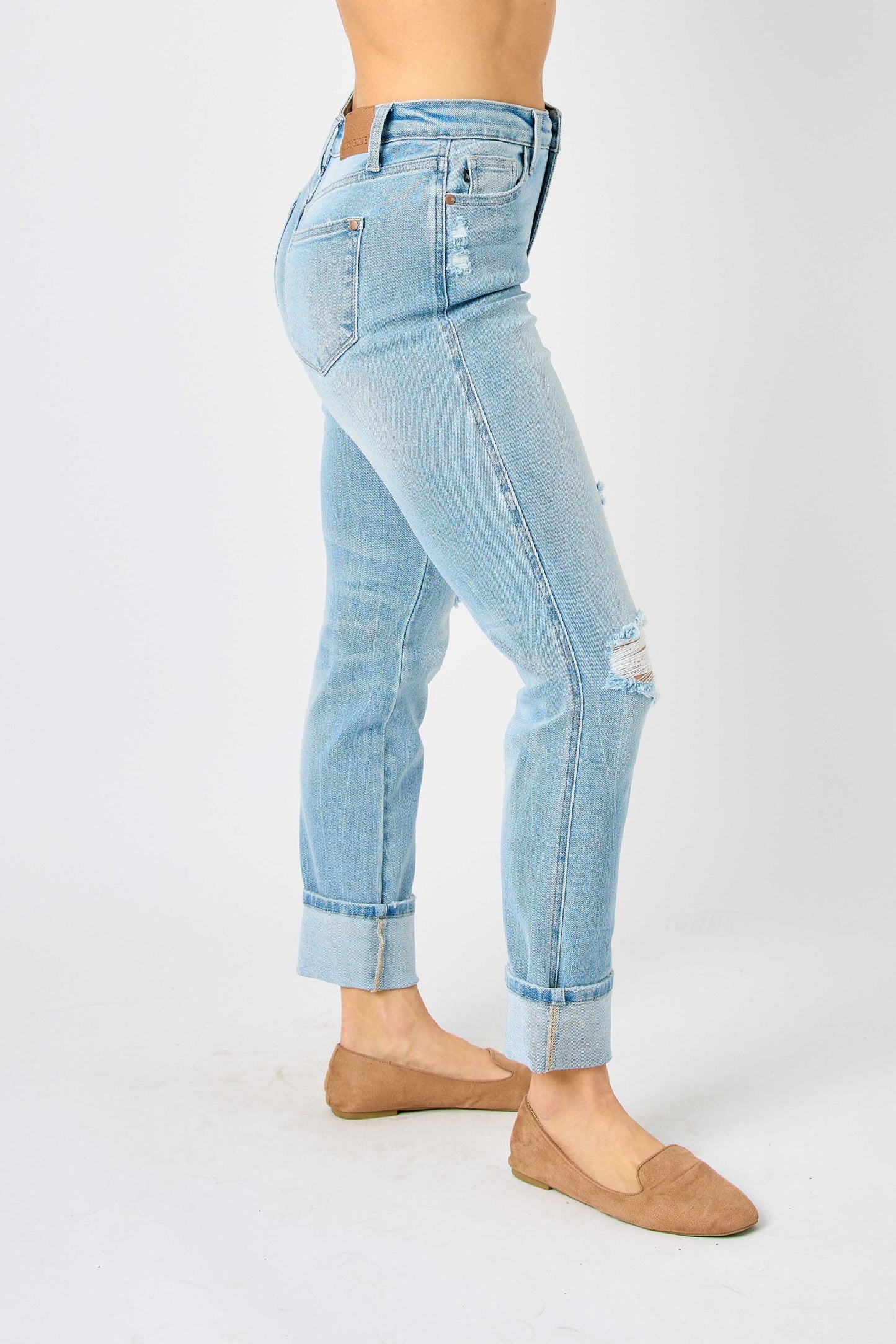 Judy Blue Star Spangled Light Wash Star Pocket Americana Cuffed Boyfriend Jeans