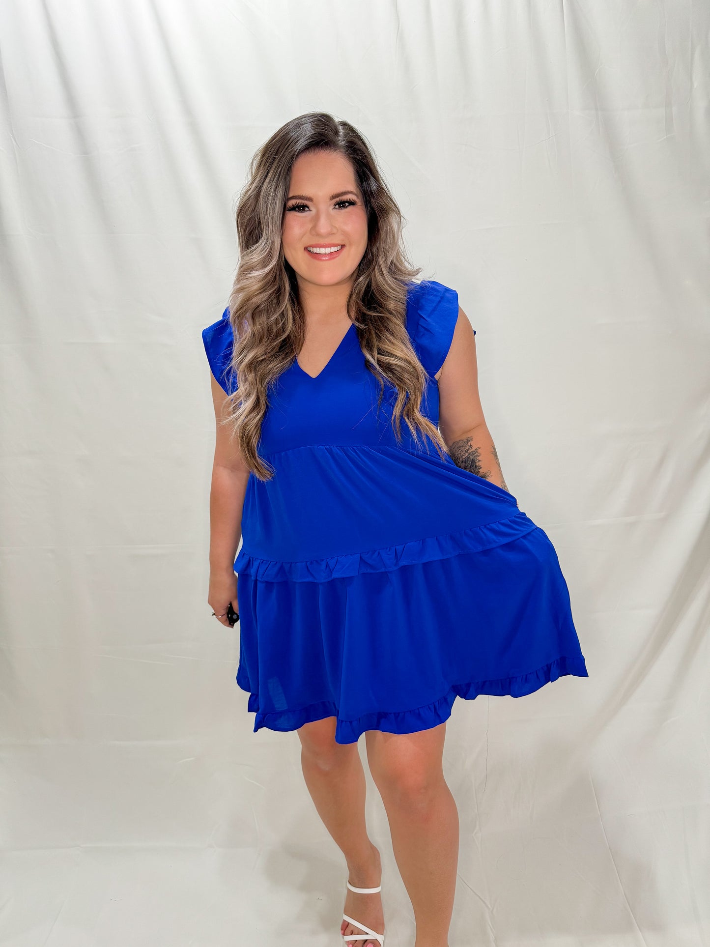 Blue is Your Color A-Line Flutter Sleeve Dress