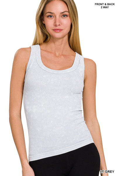 2-Way Stone Washed Ribbed Seamless Tank Top - 14 Colors!!