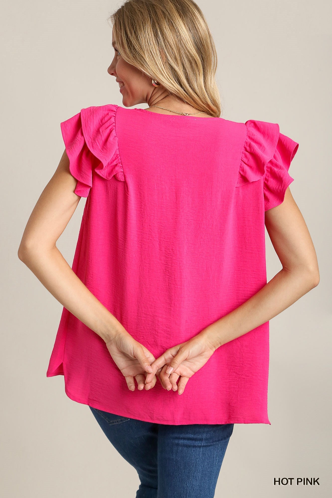 Spring Sweetheart V-Neck Double Layered Flutter Sleeve Blouse with No Lining