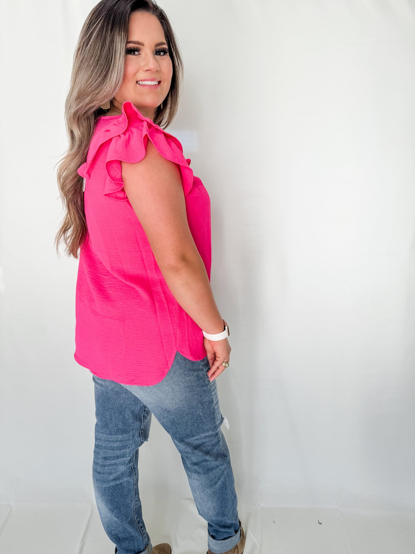 Spring Sweetheart V-Neck Double Layered Flutter Sleeve Blouse with No Lining