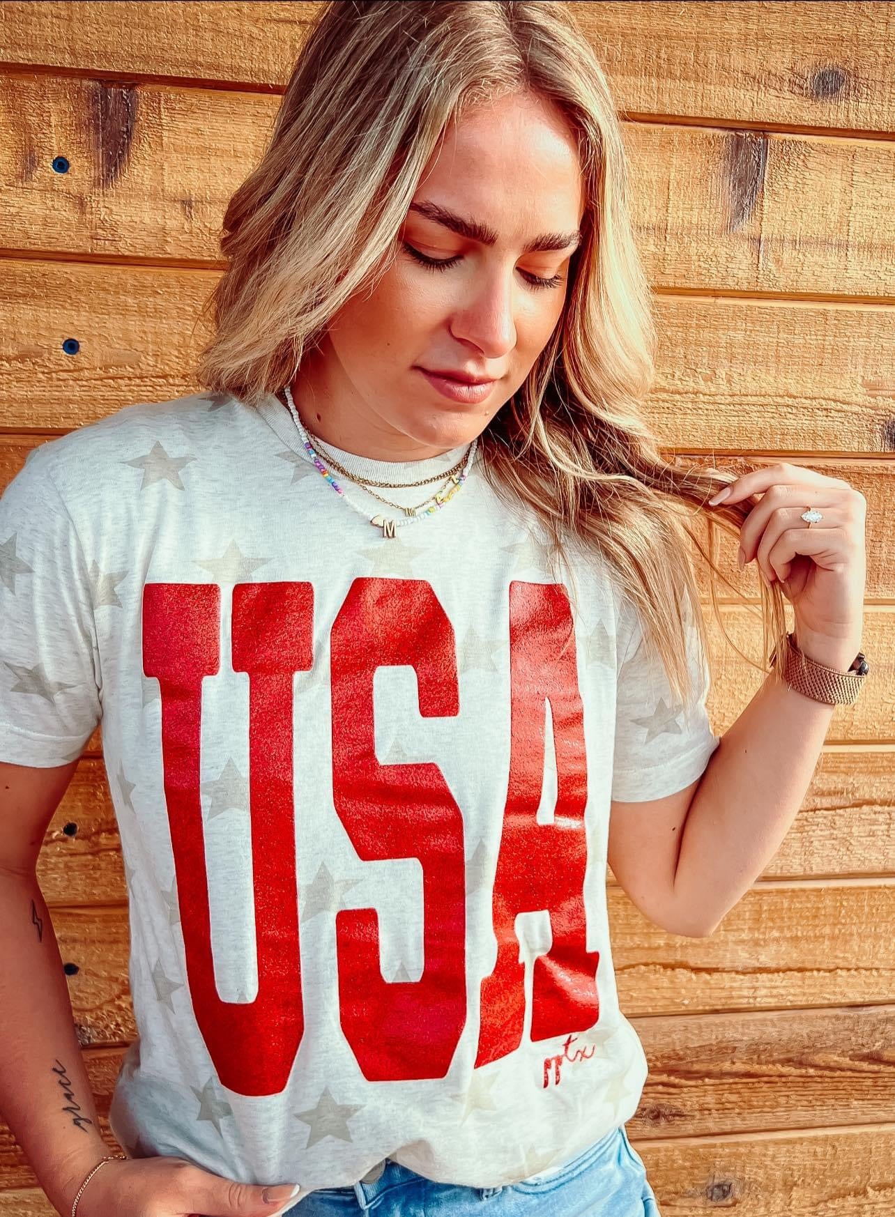 USA Glitter Star Tee