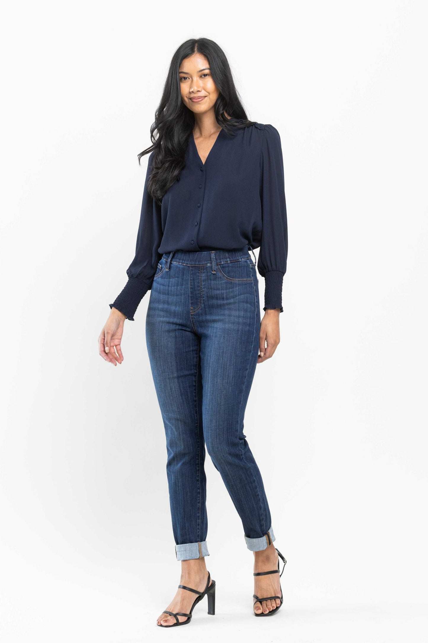 Judy Blue High Waist Pull On Slim Fit Cuffed Jeans