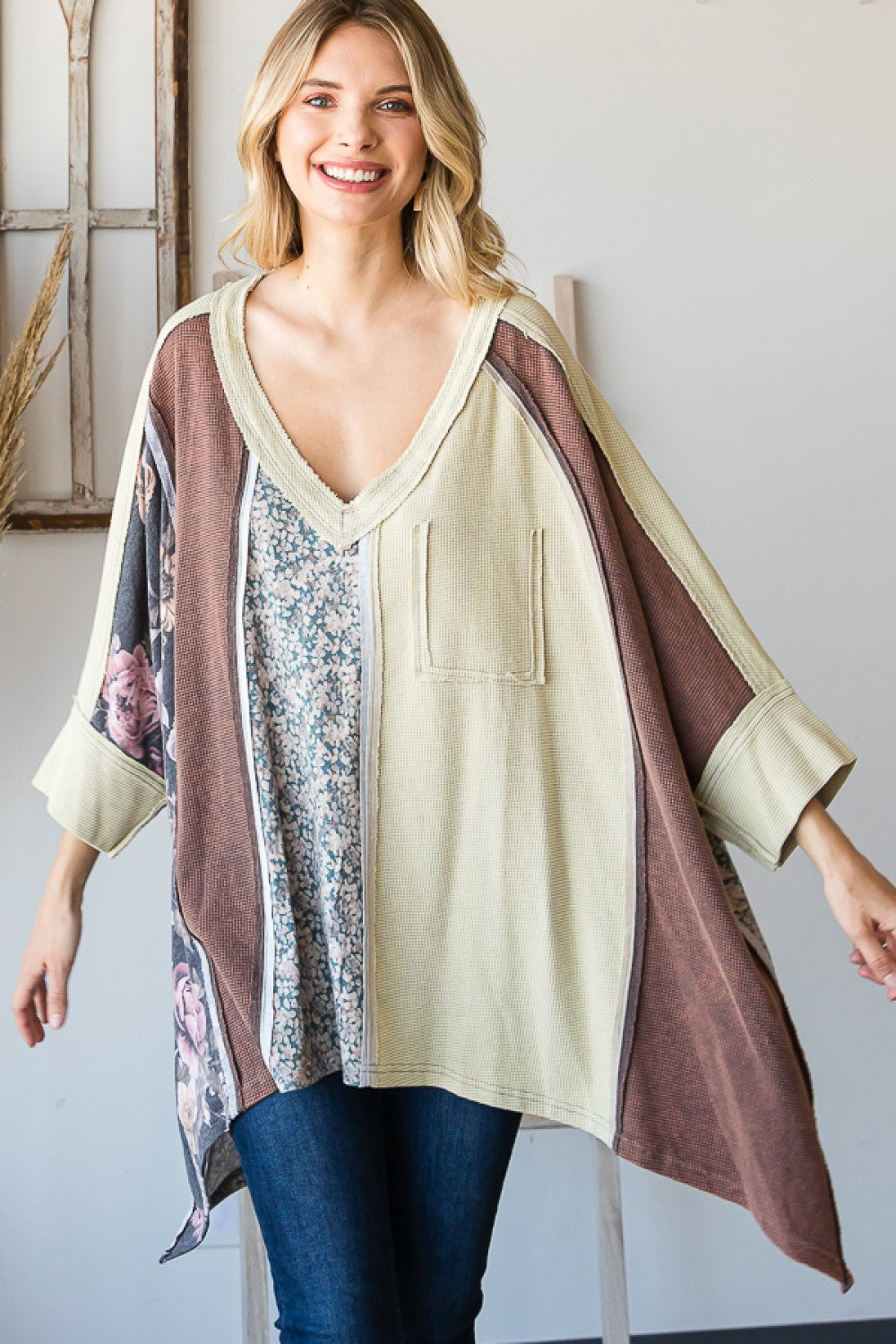 Washed Fabric Mix Oversize Top