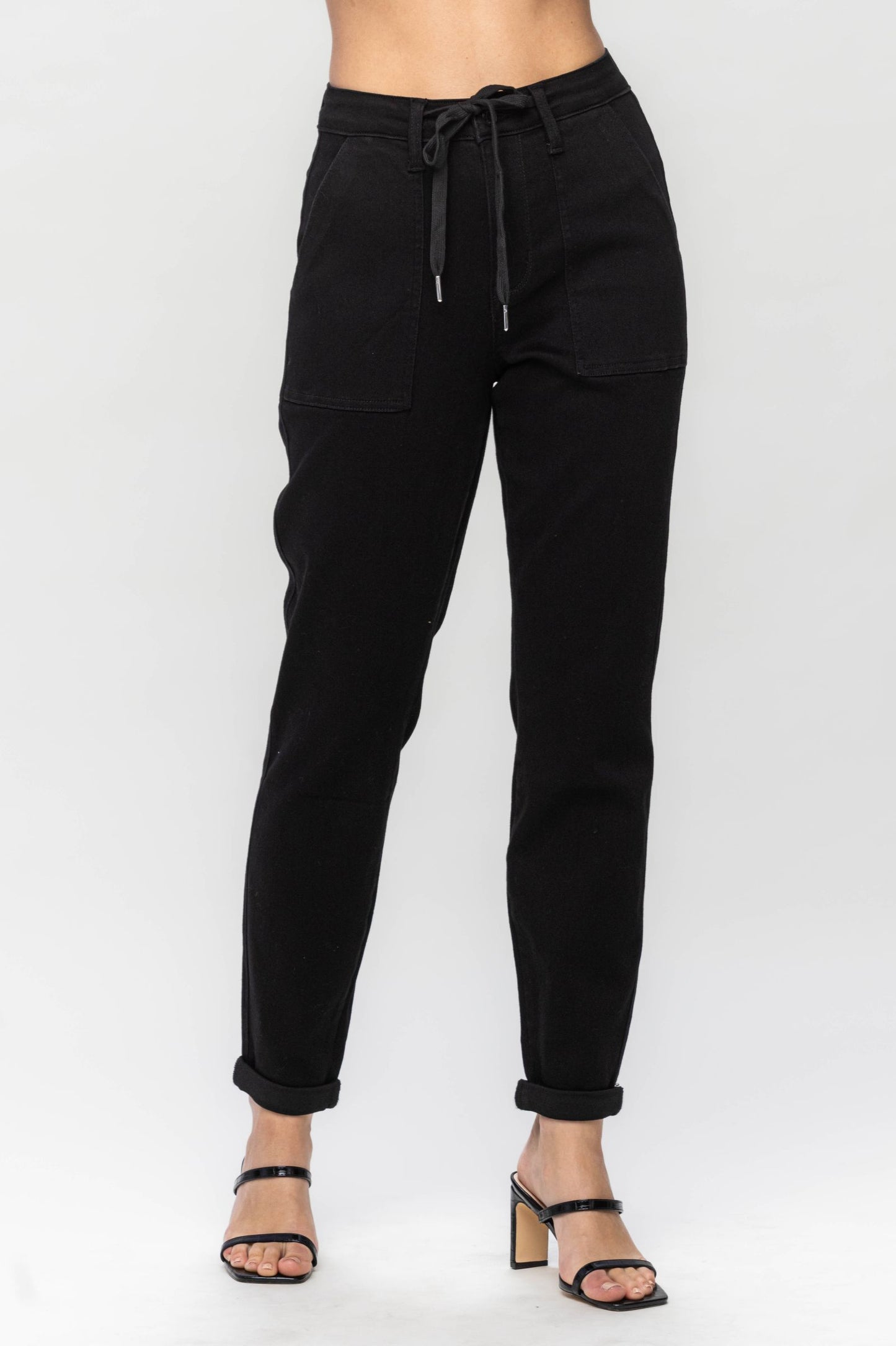 Judy Blue The Harper Relaxed Fit High Waist Cuffed Jogger in Black