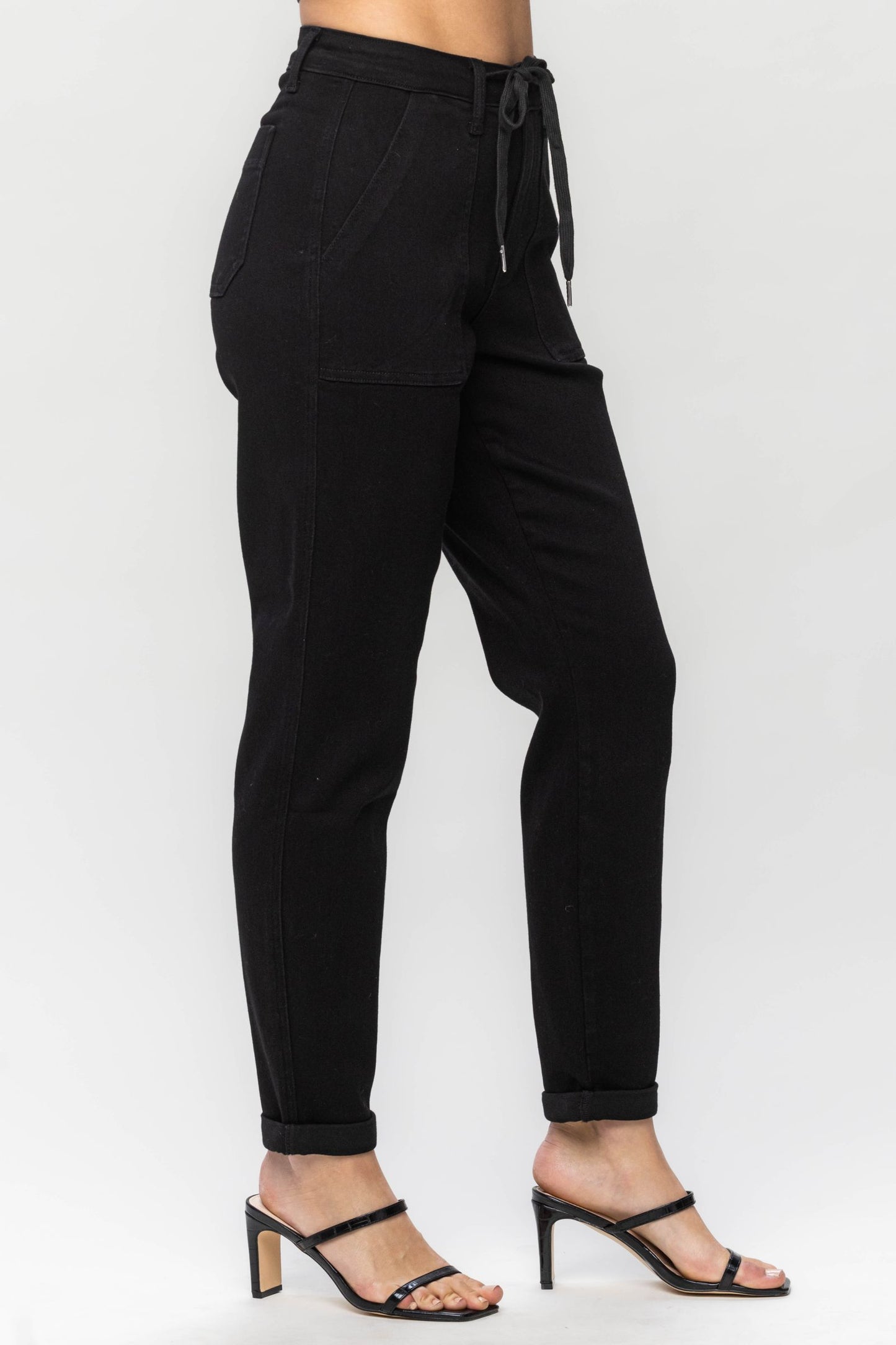 Judy Blue The Harper Relaxed Fit High Waist Cuffed Jogger in Black