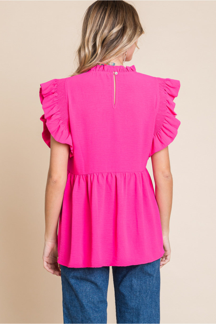 Oat & Honey Baby Doll Top in Hot Pink