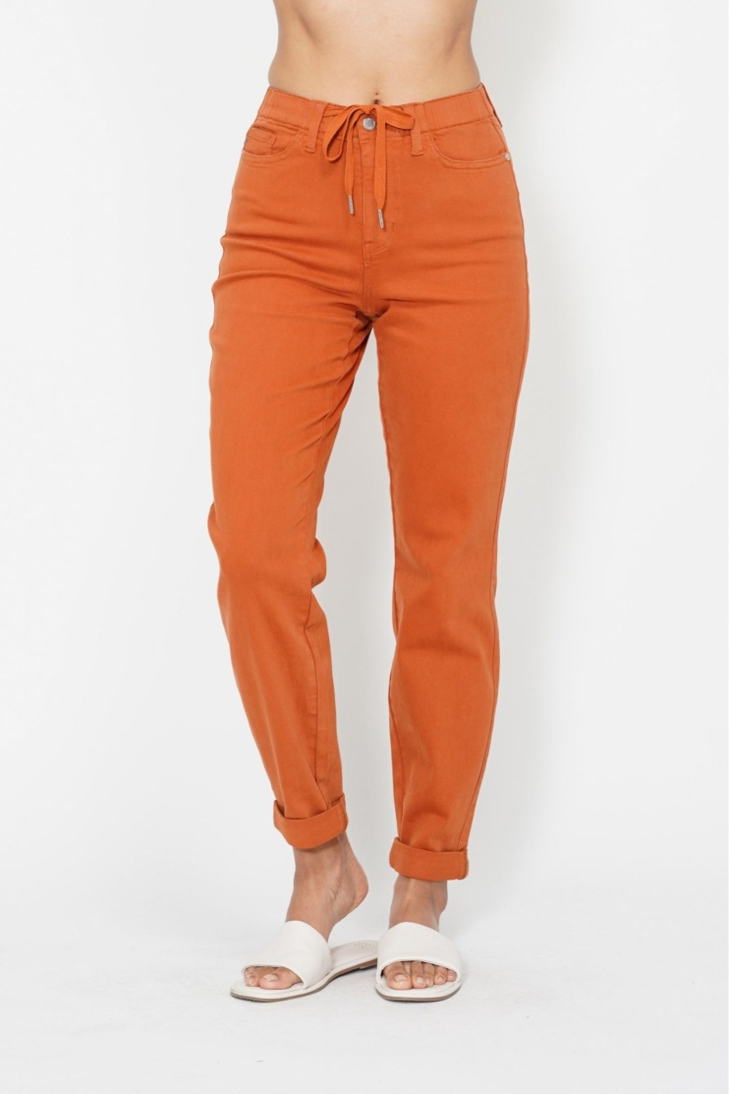 Judy Blue The Harper Relaxed Fit High Waist Cuffed Jogger in Auburn Orange