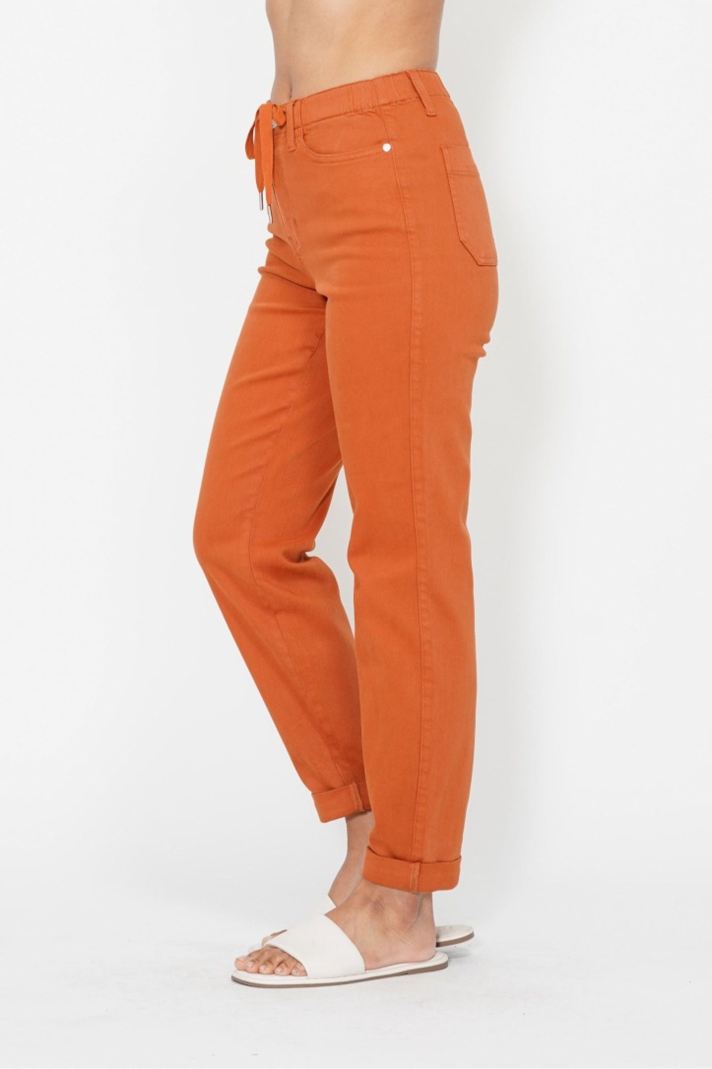 Judy Blue The Harper Relaxed Fit High Waist Cuffed Jogger in Auburn Orange