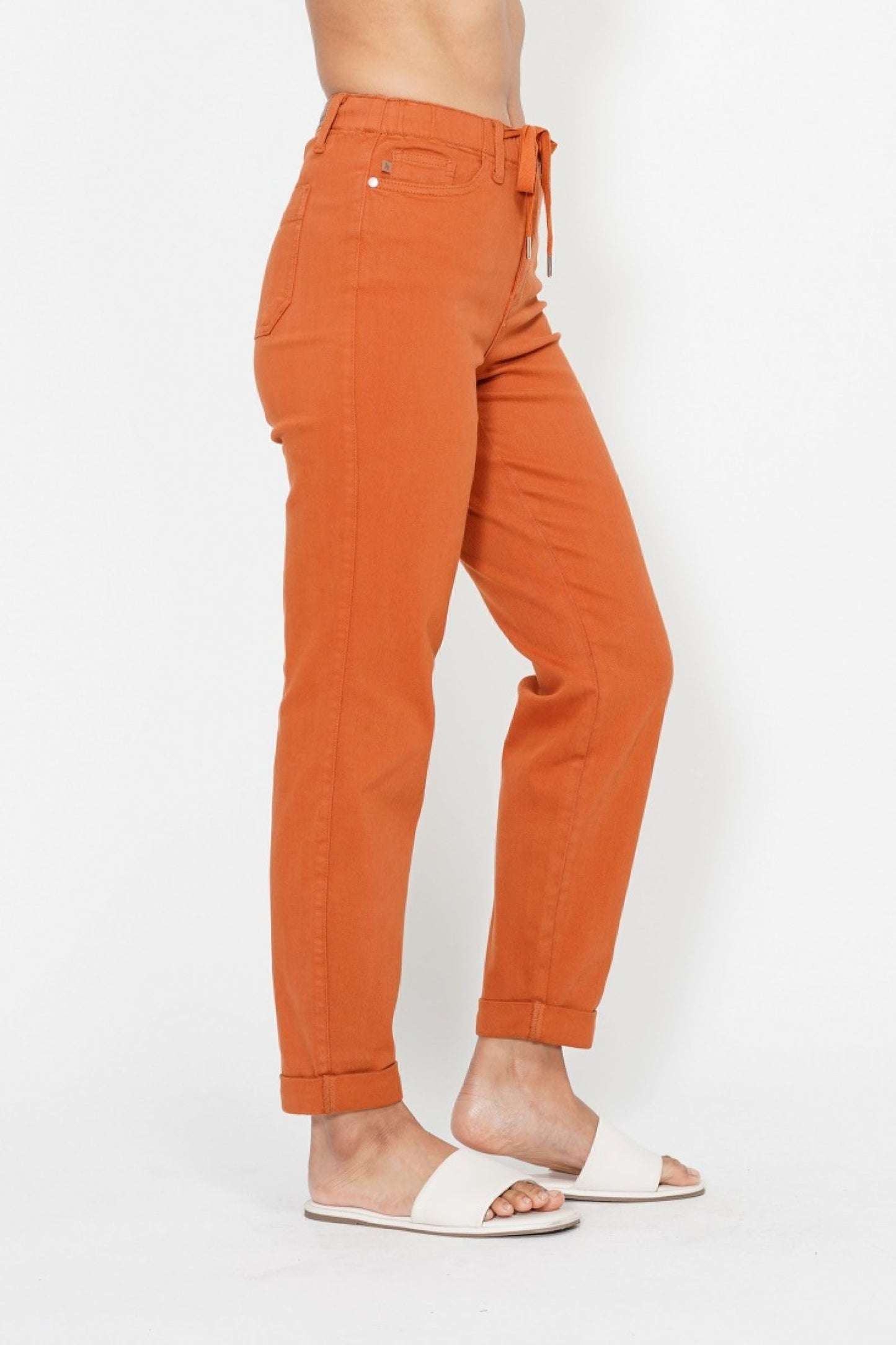 Judy Blue The Harper Relaxed Fit High Waist Cuffed Jogger in Auburn Orange