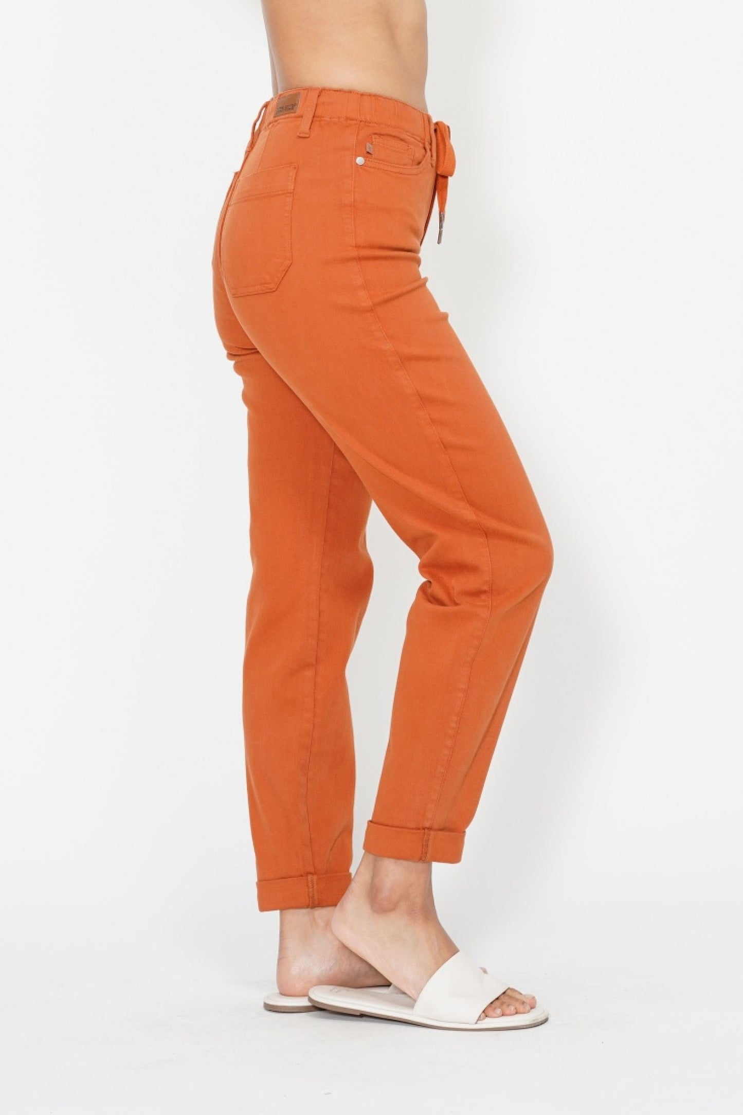 Judy Blue The Harper Relaxed Fit High Waist Cuffed Jogger in Auburn Orange