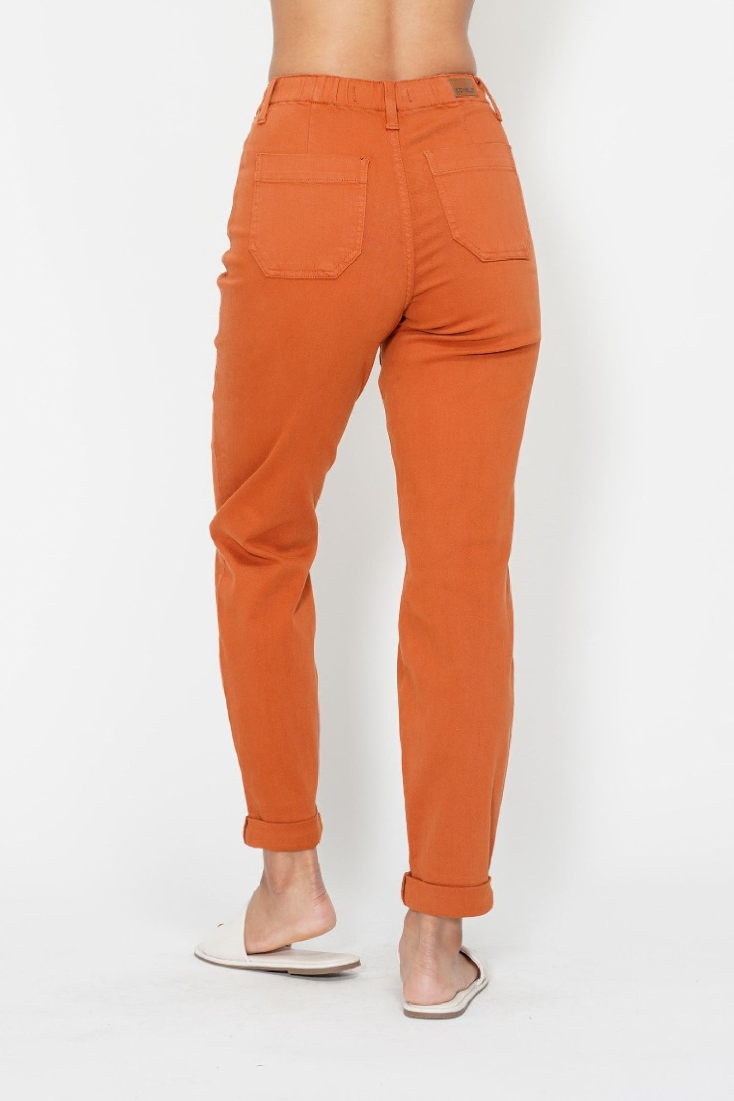 Judy Blue The Harper Relaxed Fit High Waist Cuffed Jogger in Auburn Orange