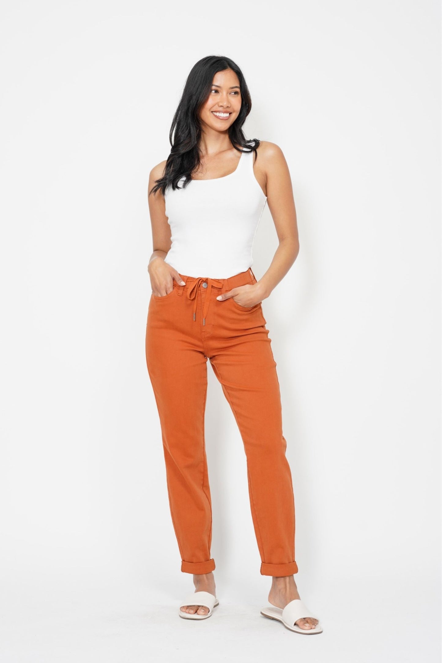 Judy Blue The Harper Relaxed Fit High Waist Cuffed Jogger in Auburn Orange