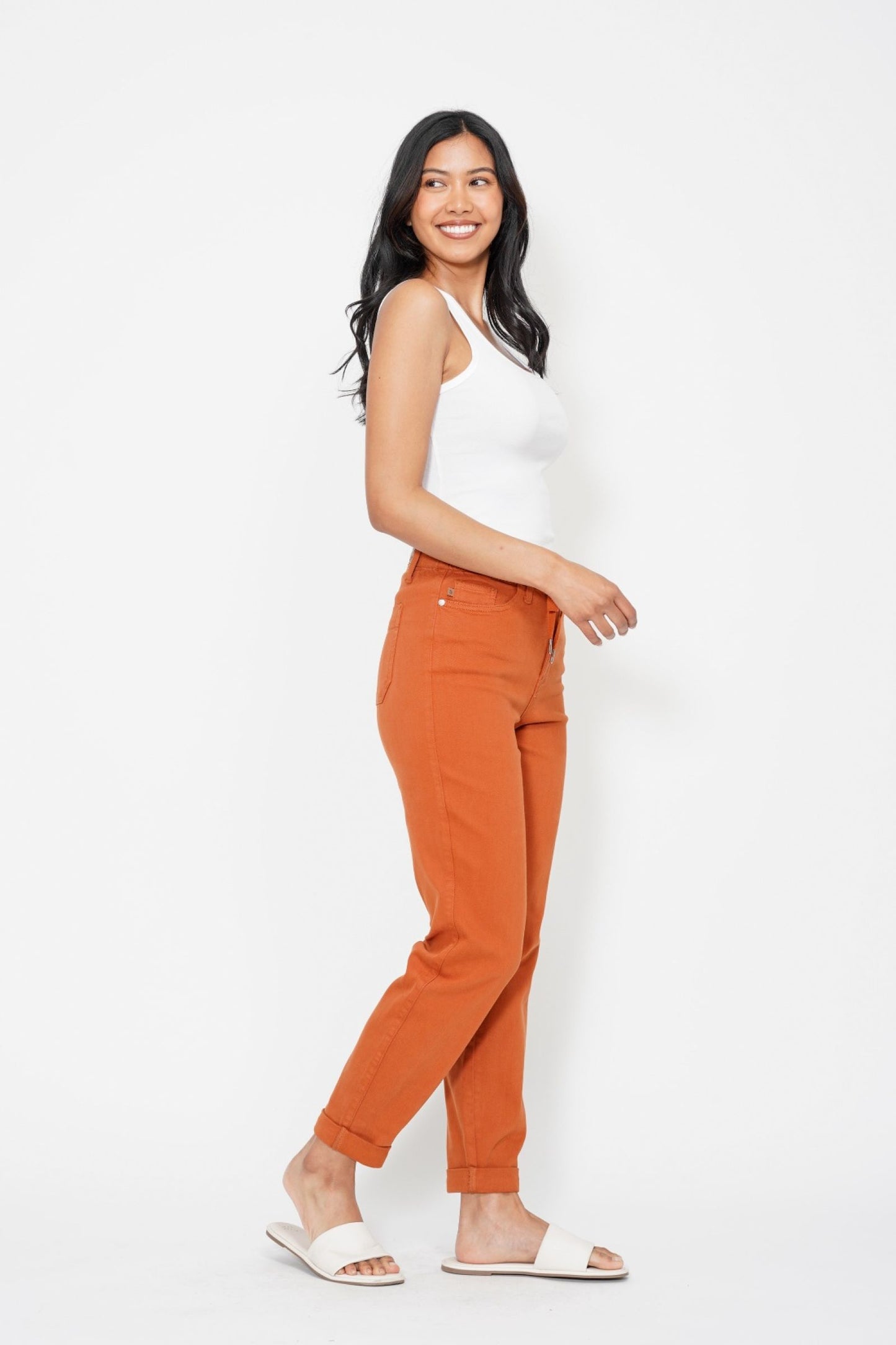 Judy Blue The Harper Relaxed Fit High Waist Cuffed Jogger in Auburn Orange