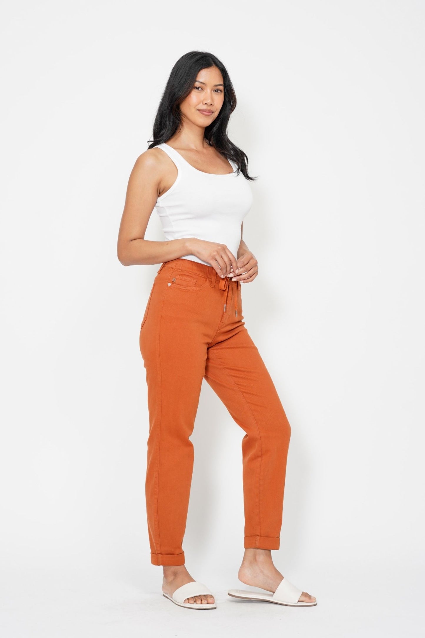 Judy Blue The Harper Relaxed Fit High Waist Cuffed Jogger in Auburn Orange