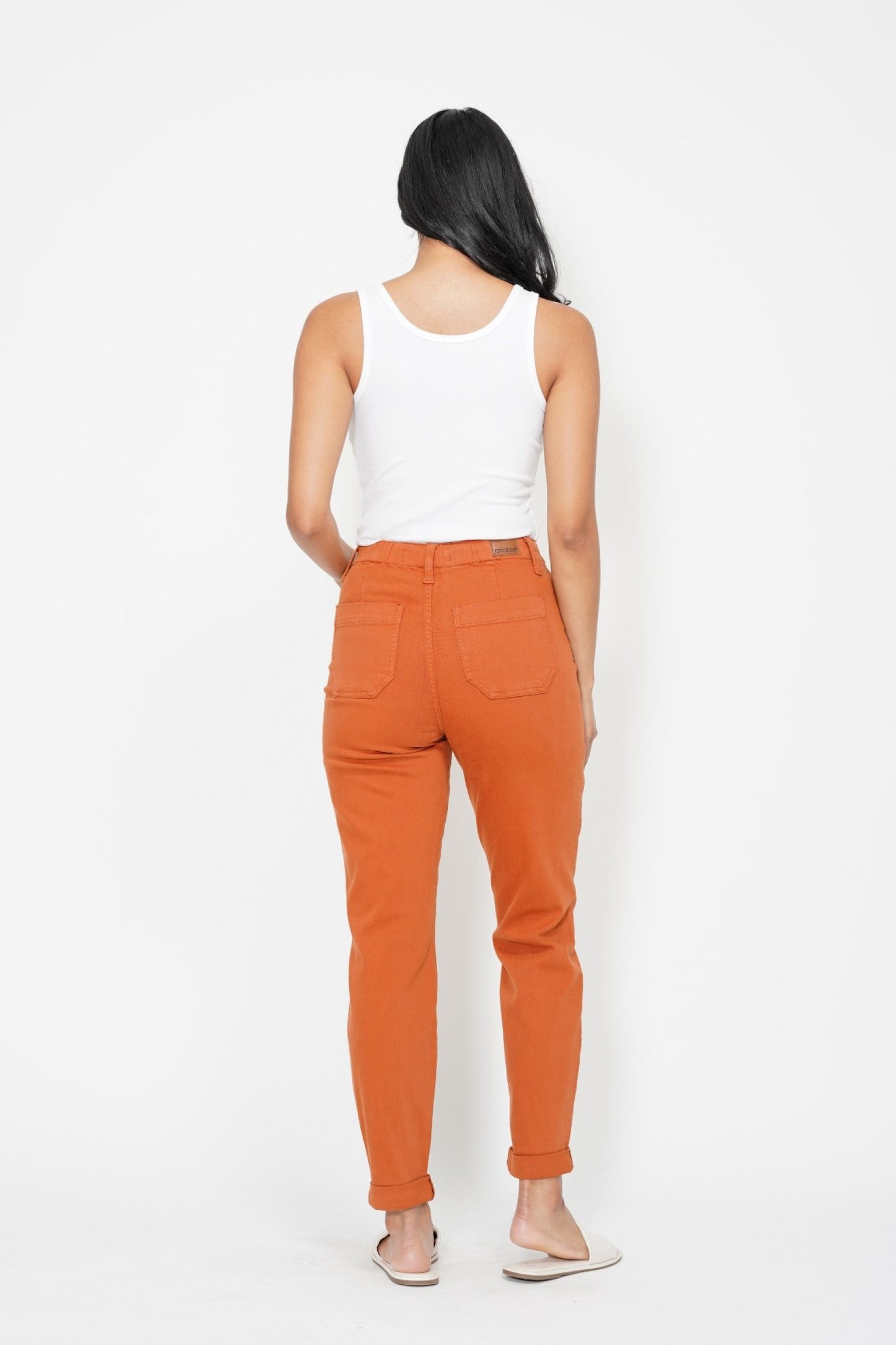 Judy Blue The Harper Relaxed Fit High Waist Cuffed Jogger in Auburn Orange