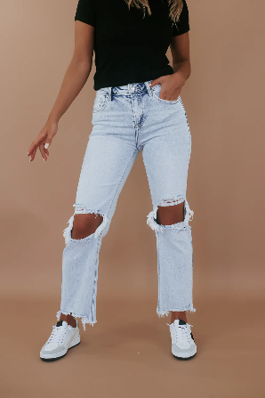 Jolene Risen High Rise Straight Crop Jeans in Acid Light