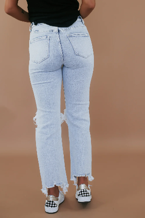 Jolene Risen High Rise Straight Crop Jeans in Acid Light