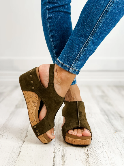 Corky's Khaki Faux Suede Carley Wedges