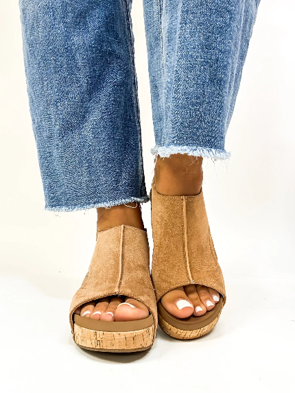 Corky's Camel Faux Suede Carley Wedges