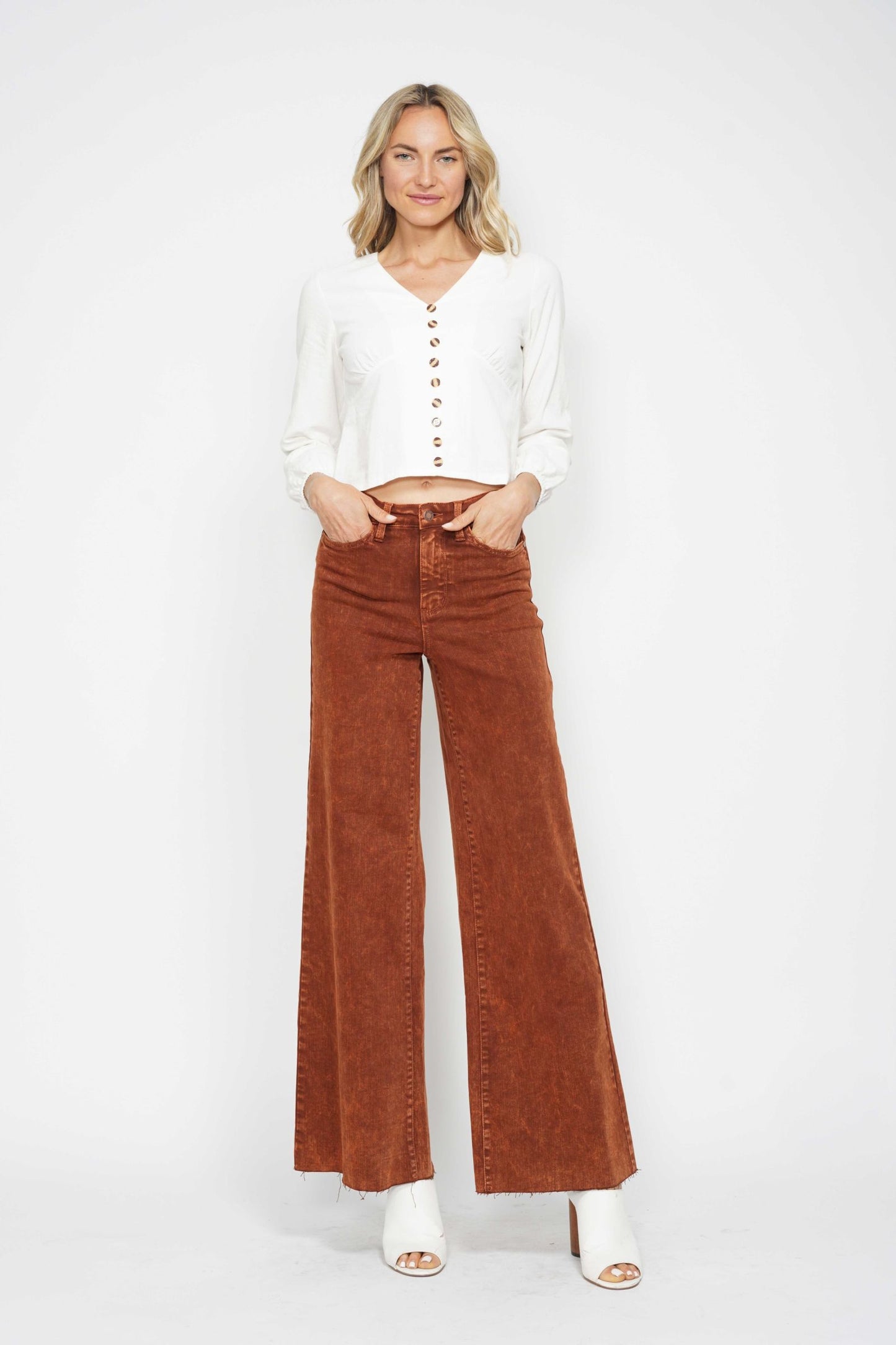 Judy Blue Pumpkin Spice High Waist Garment Dyed Retro Wide Leg Jeans