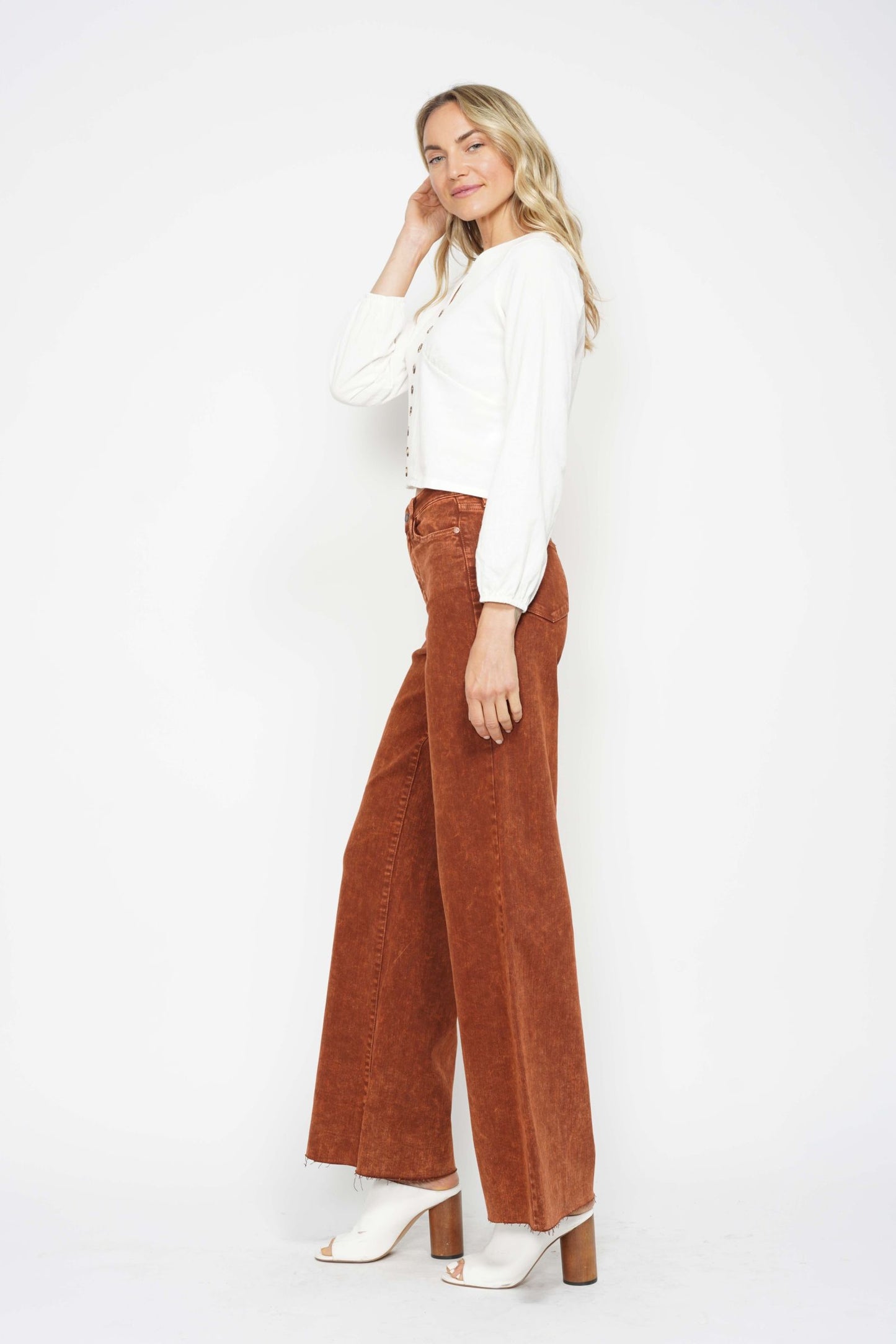 Judy Blue Pumpkin Spice High Waist Garment Dyed Retro Wide Leg Jeans