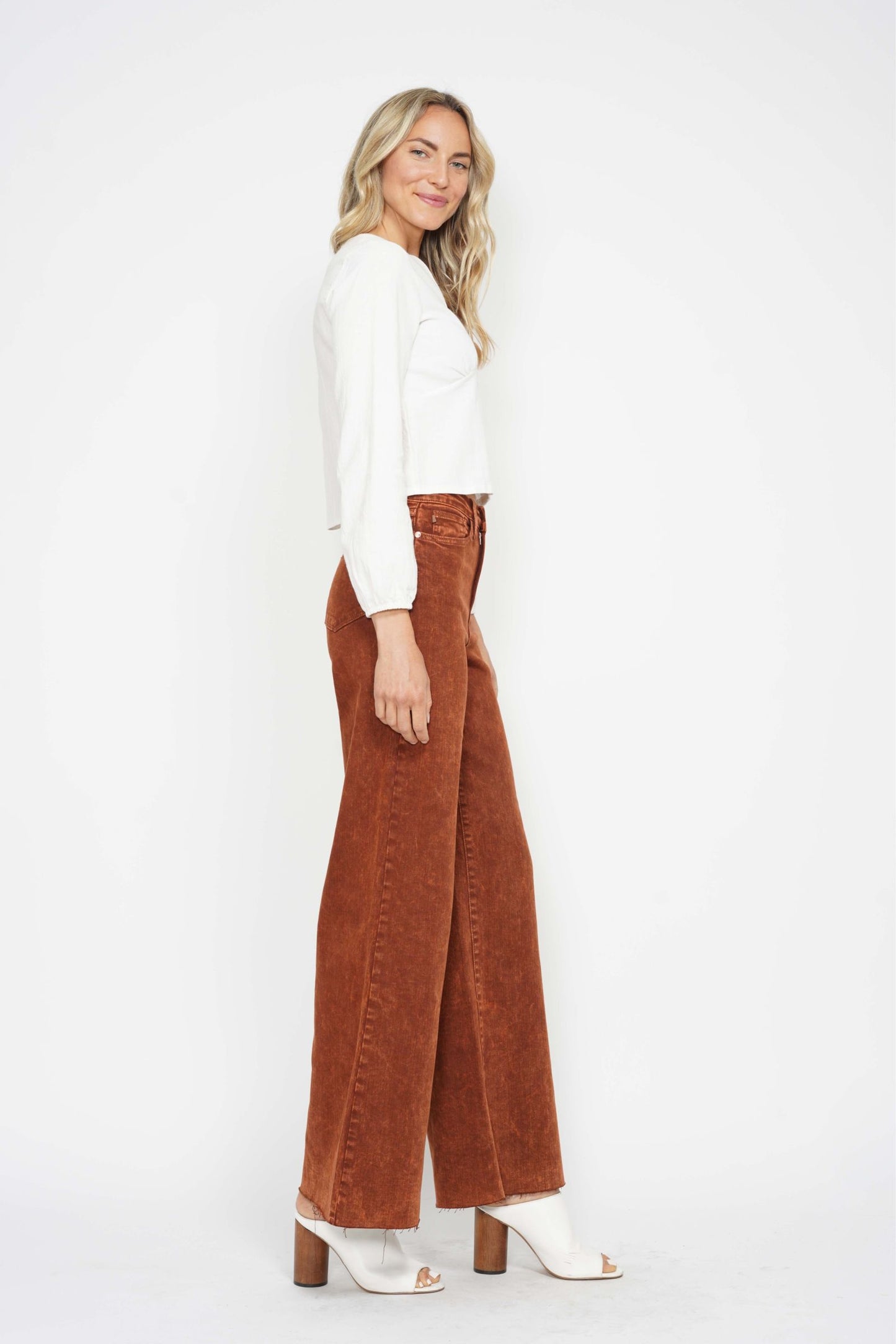 Judy Blue Pumpkin Spice High Waist Garment Dyed Retro Wide Leg Jeans