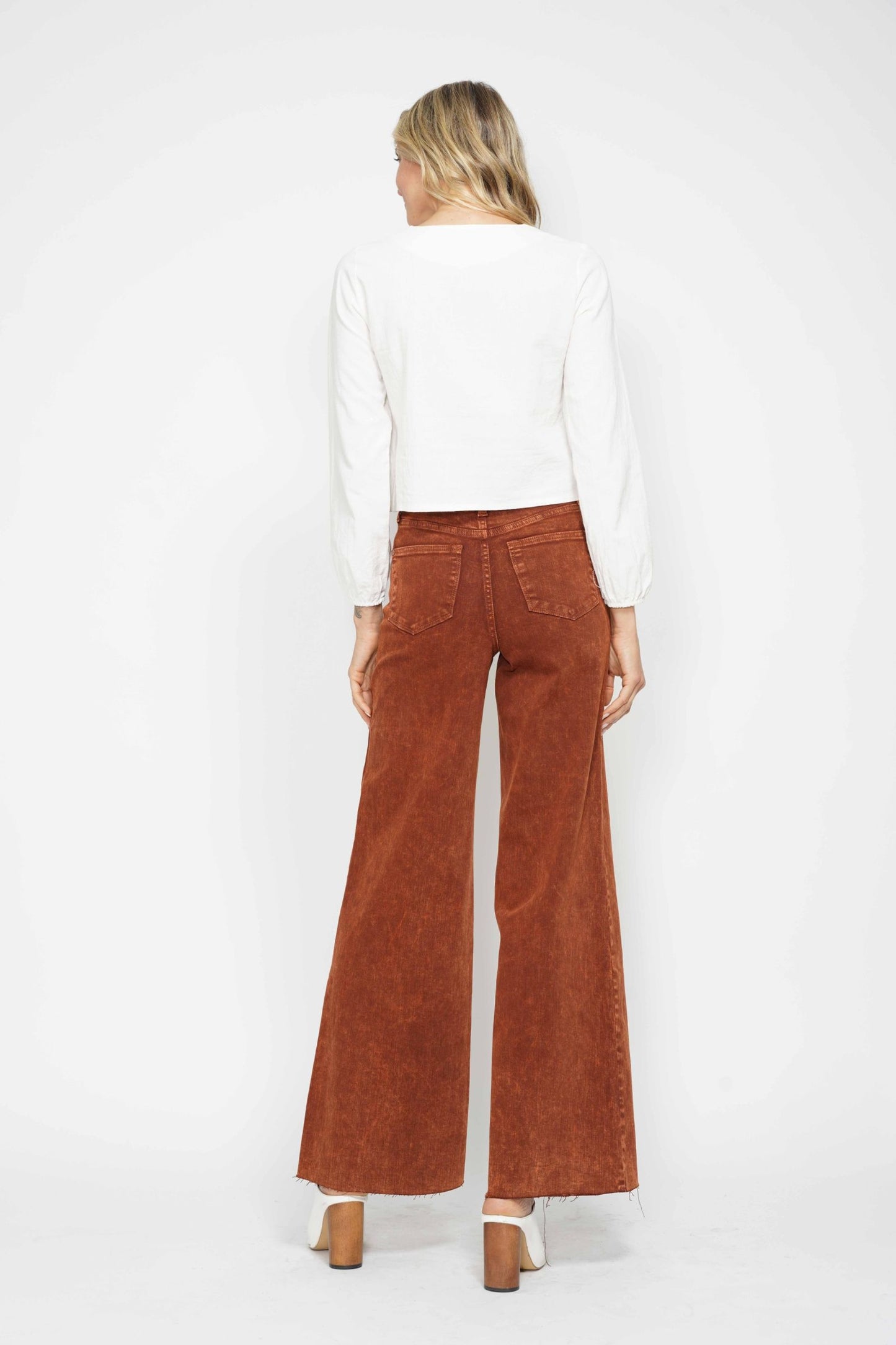 Judy Blue Pumpkin Spice High Waist Garment Dyed Retro Wide Leg Jeans