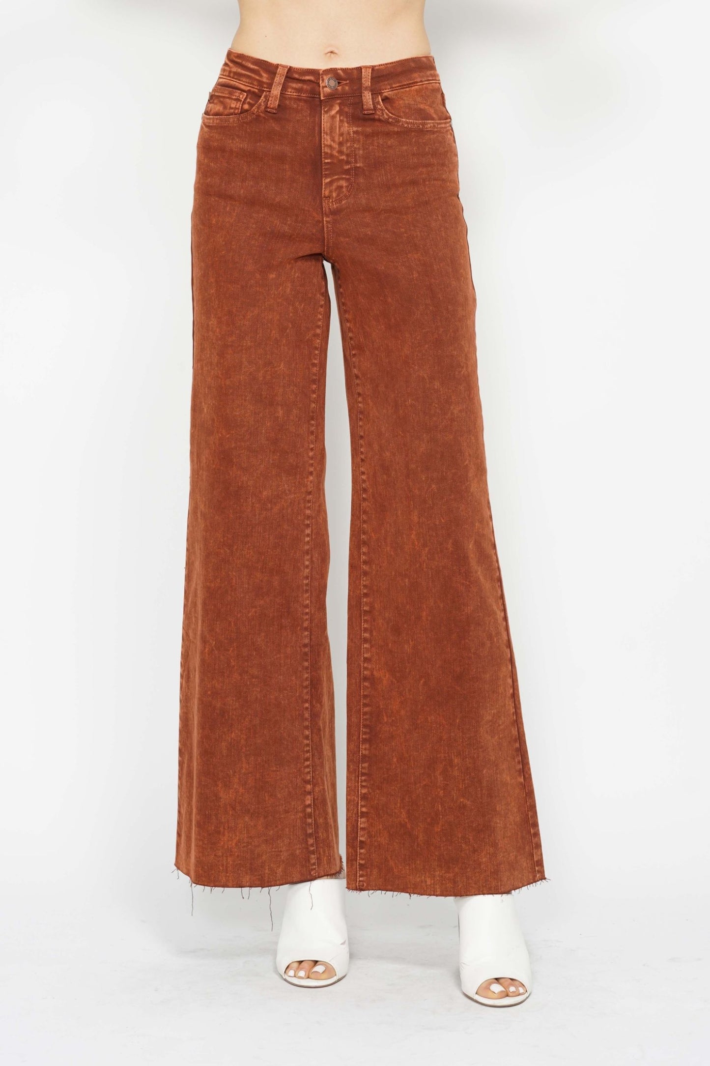 Judy Blue Pumpkin Spice High Waist Garment Dyed Retro Wide Leg Jeans