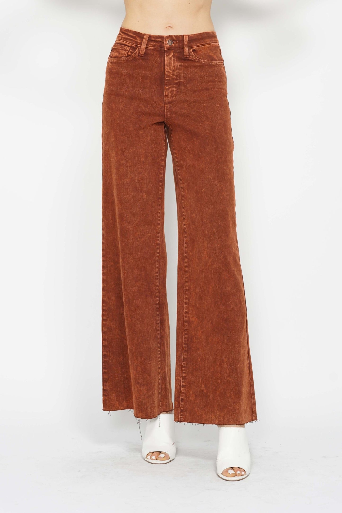 Judy Blue Pumpkin Spice High Waist Garment Dyed Retro Wide Leg Jeans