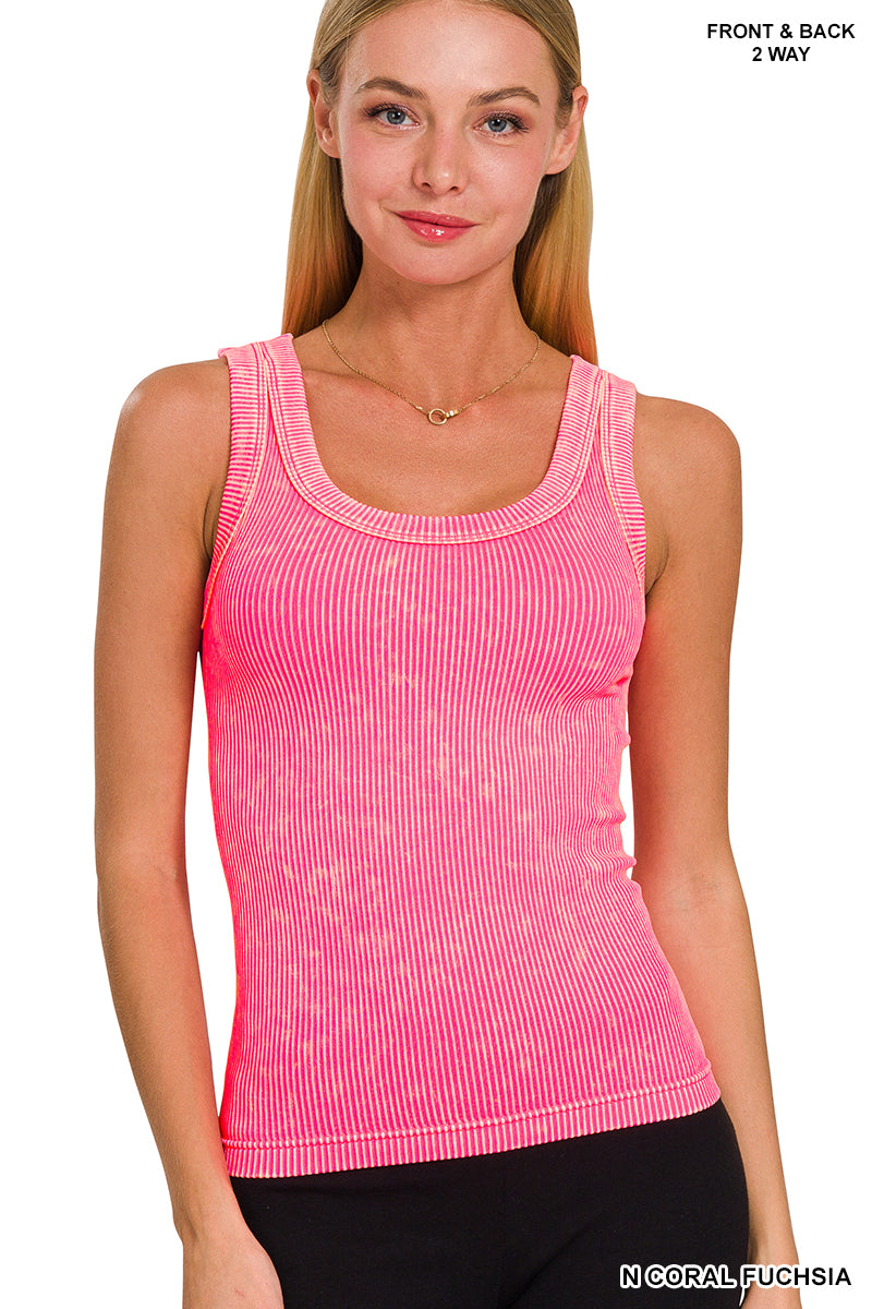 2-Way Stone Washed Ribbed Seamless Tank Top - 14 Colors!!